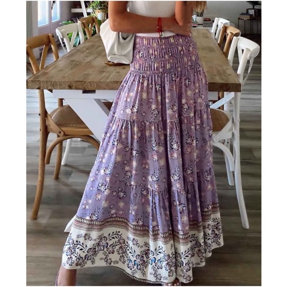 BellanBlue Dresses & Skirts - 010 Boho Floral Print wide waist Maxi Skirt